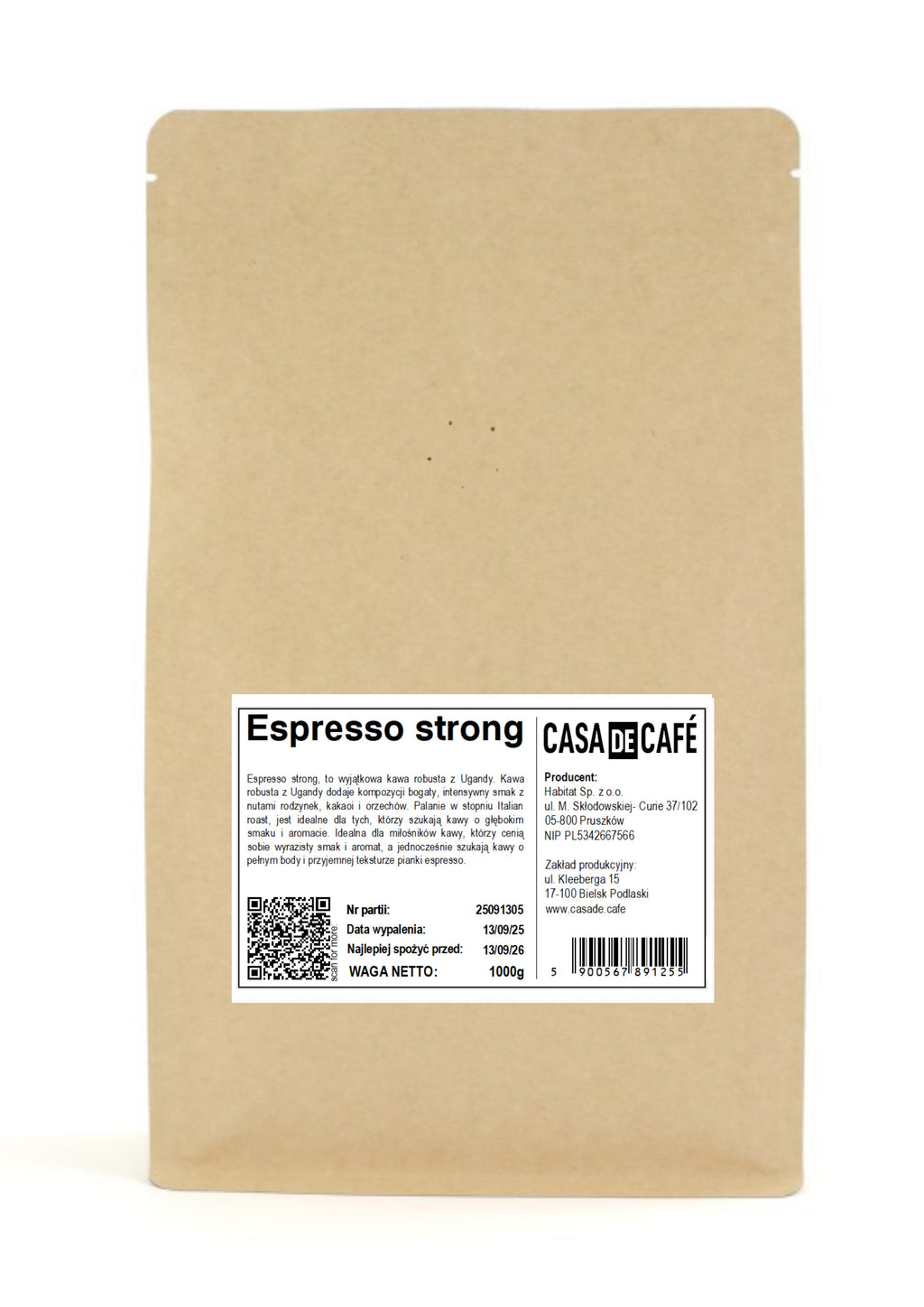 Kawa ziarnista Casa de Café  Espresso Strong / 100% Uganda