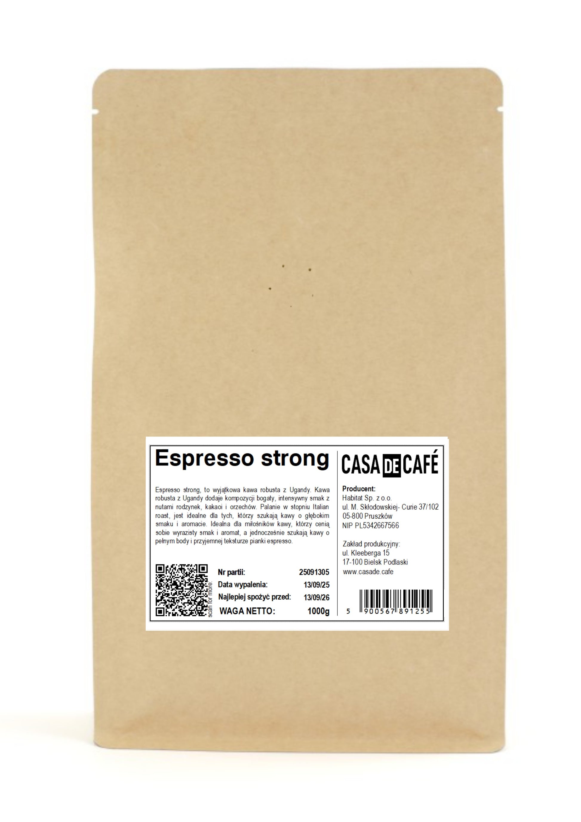 Kawa ziarnista Casa de Café  Espresso Strong / 100% Uganda