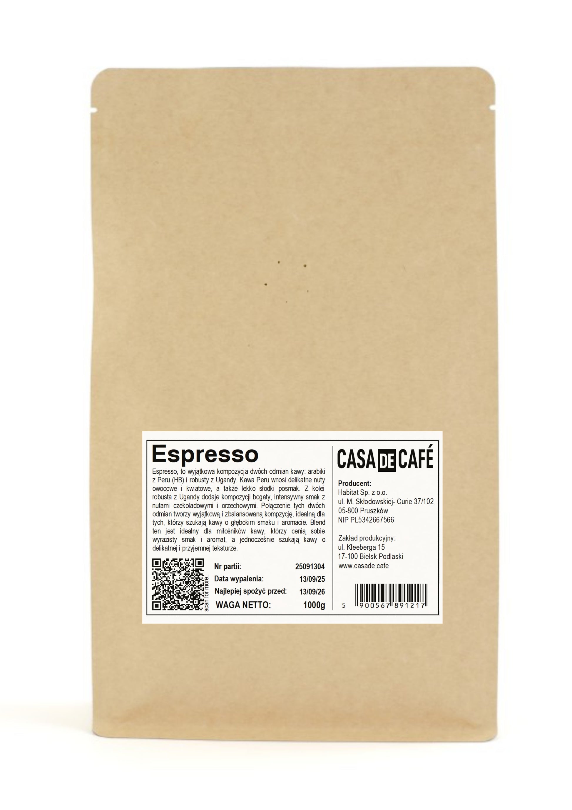 Kawa ziarnista Casa de Café  Espresso Peru HB / Uganda