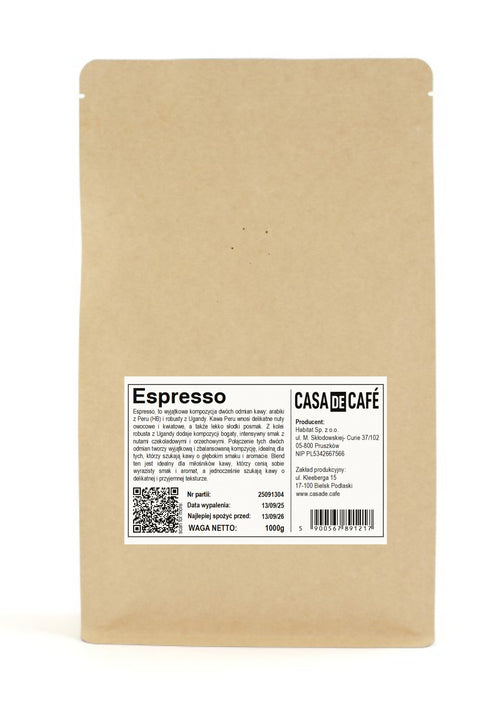 Kawa ziarnista Casa de Café  Espresso Peru HB / Uganda