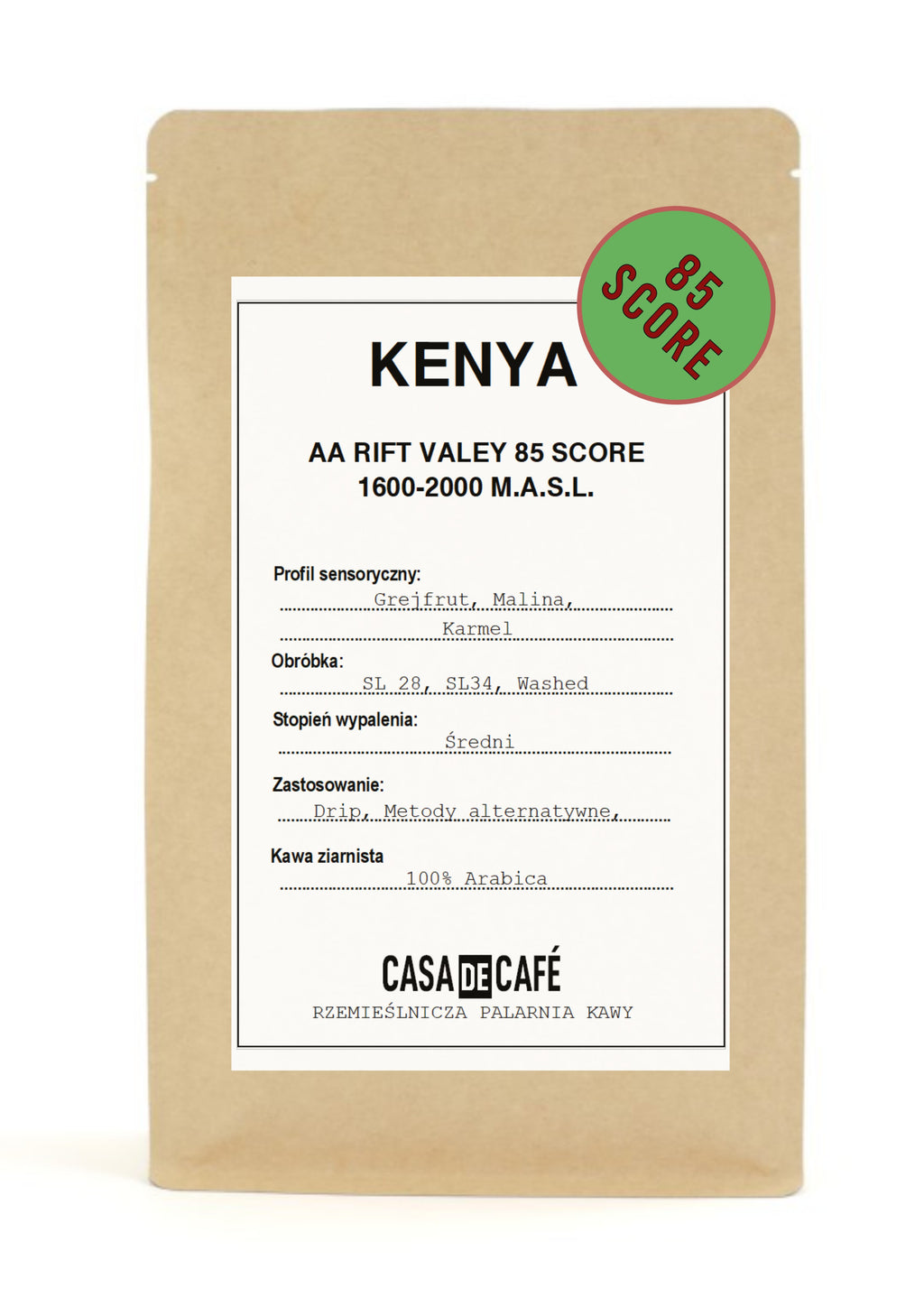 Kawa ziarnista Casa de Café Kenya Rift Valley (85pkt)