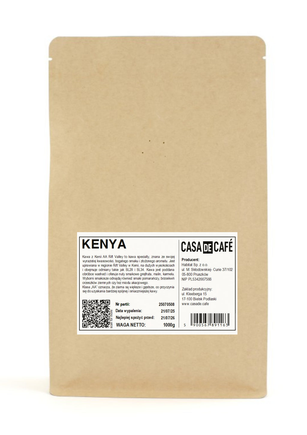 Kawa ziarnista Casa de Café Kenya Rift Valley (85pkt)