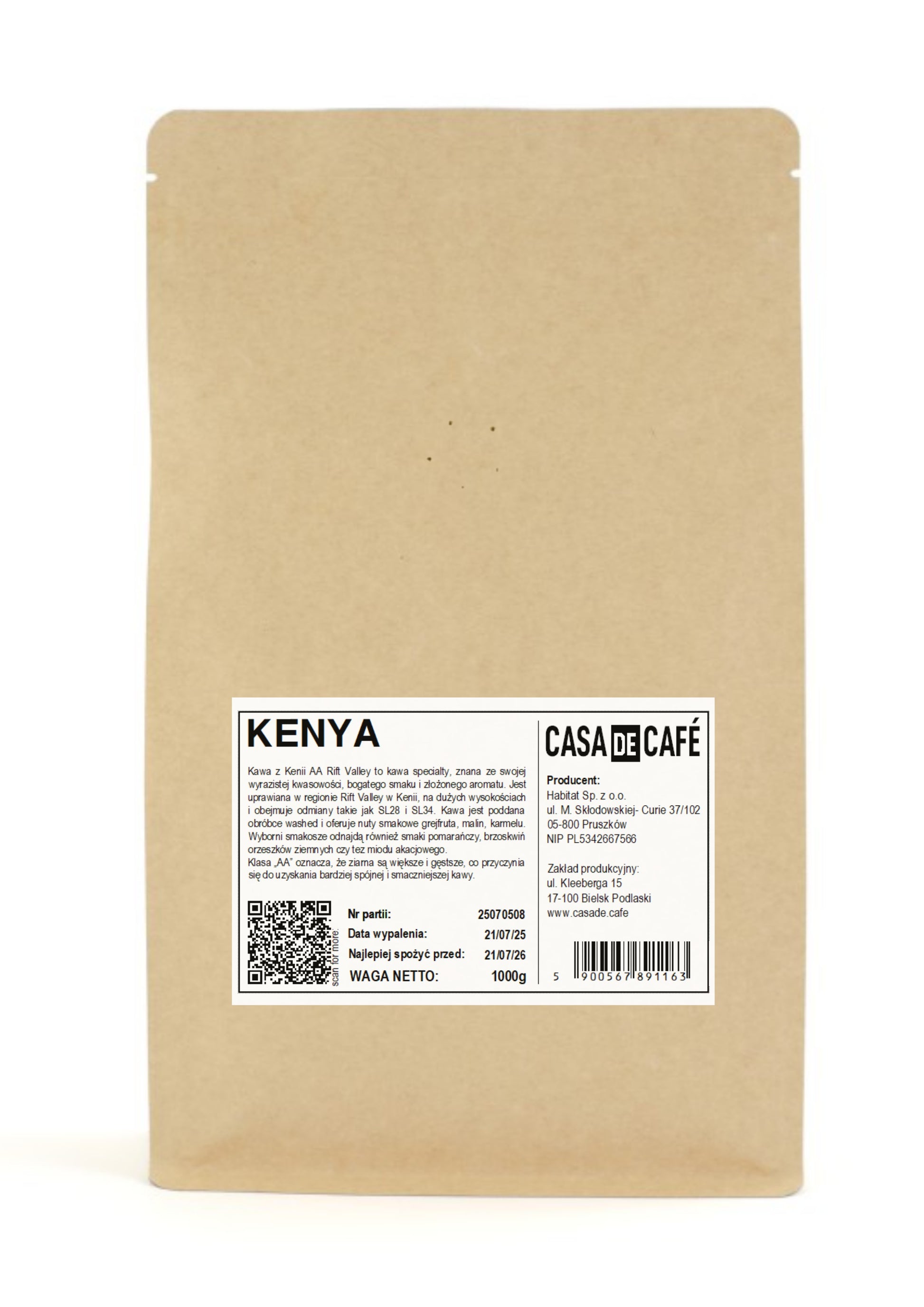 Kawa ziarnista Casa de Café Kenya Rift Valley (85pkt)